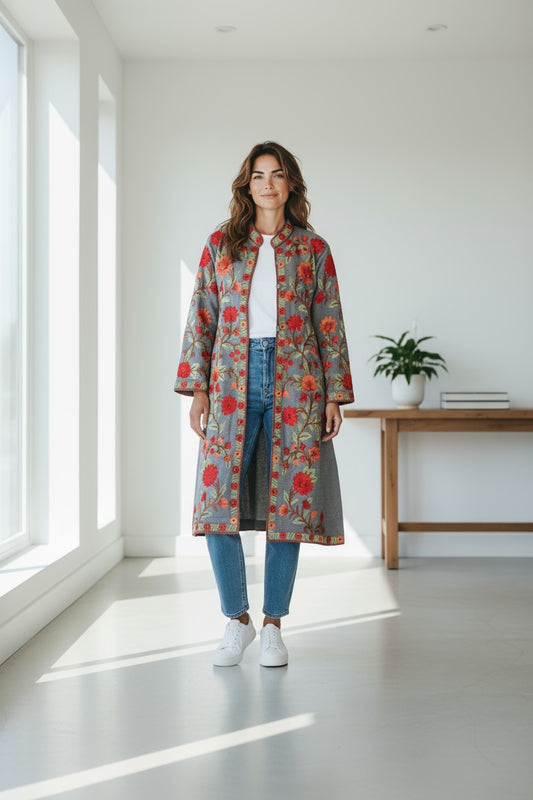 Women’s Woolen Long Coat – Elegant Winter Wear -Light Blue