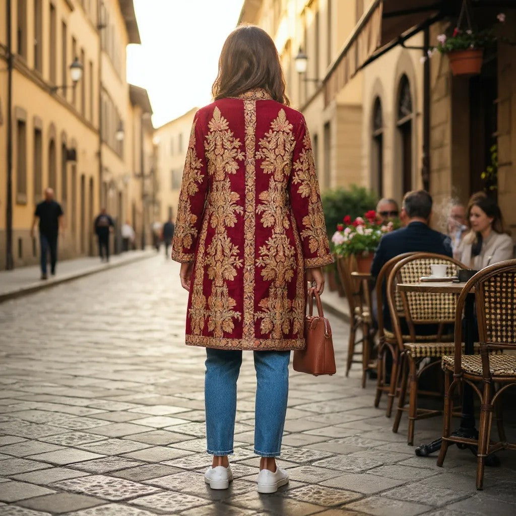 Women’s Woolen Long Coat – Elegant Winter Wear -Maroon