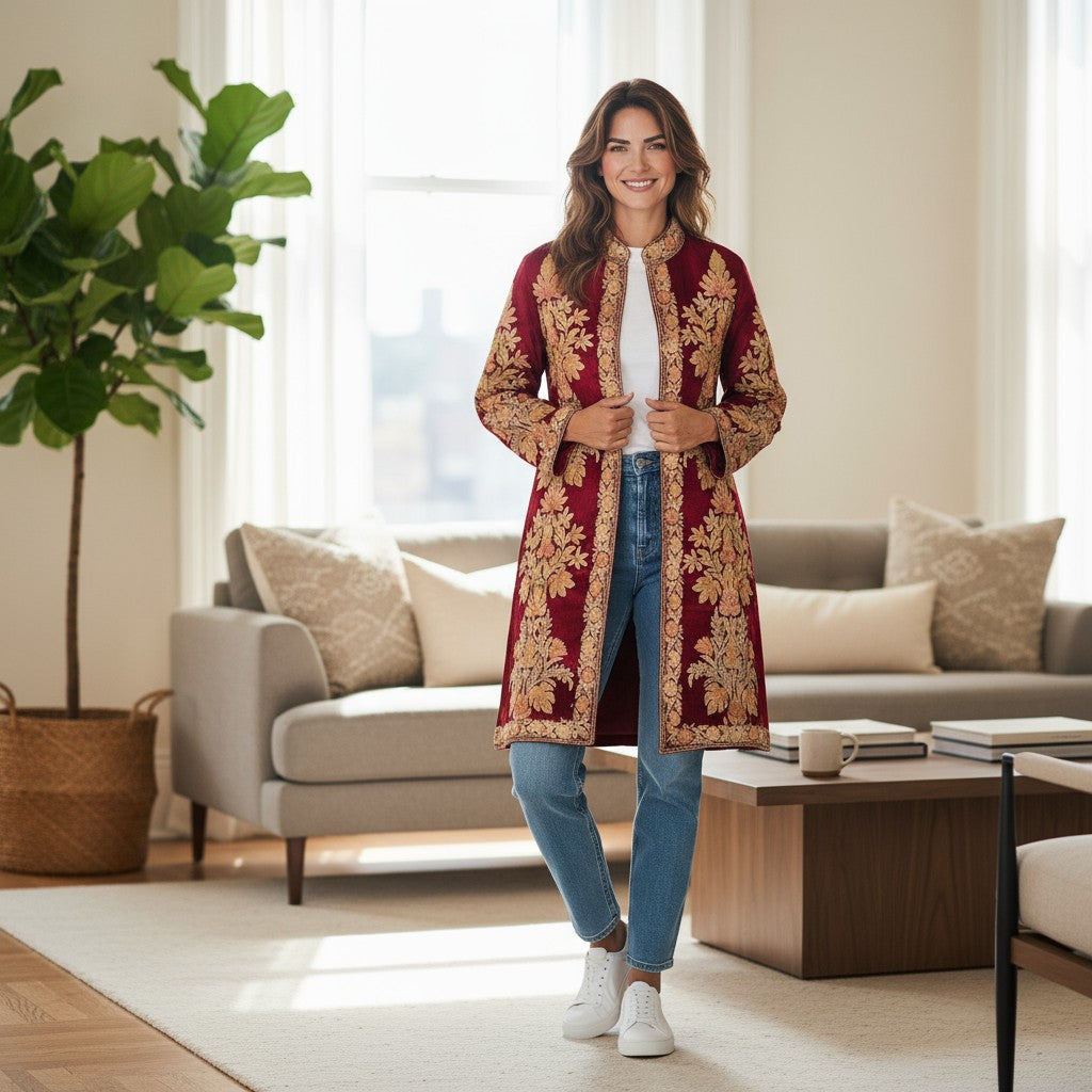 Women’s Woolen Long Coat – Elegant Winter Wear -Maroon