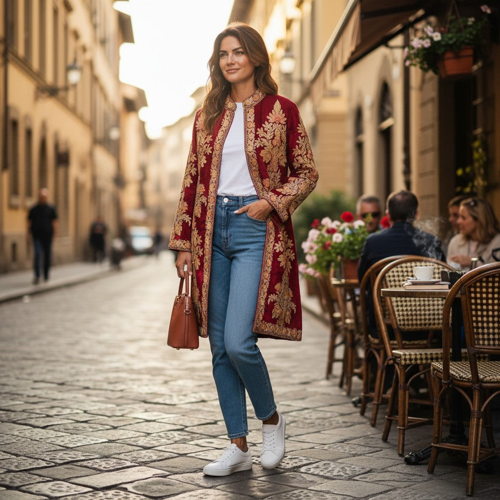 Women’s Woolen Long Coat – Elegant Winter Wear -Maroon