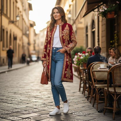 Women’s Woolen Long Coat – Elegant Winter Wear -Maroon