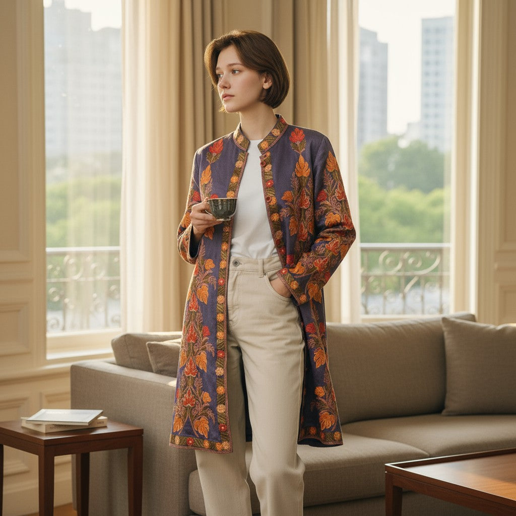 Women’s Woolen Long Coat – Elegant Winter Wear -Purple