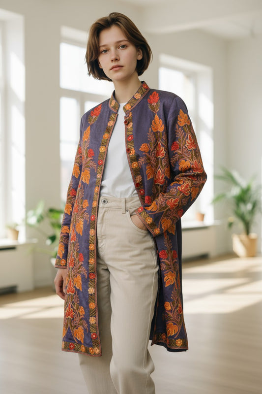 Women’s Woolen Long Coat – Elegant Winter Wear -Purple