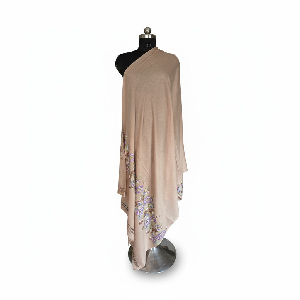 Kashmiri Woolen Stole with Aari Embroidery | Elegant Winter Wrap | Traditional Ethnic Wear for Women - Grey