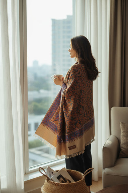 Kashmiri Woolen Stole with Sozni Embroidery | Elegant Winter Wrap | Traditional Ethnic Wear for Women - Grey