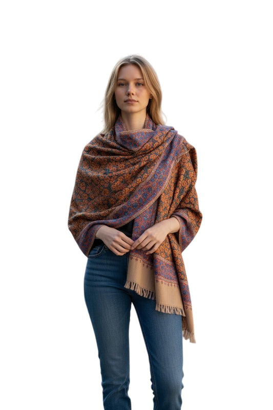 Kashmiri Woolen Stole with Sozni Embroidery | Elegant Winter Wrap | Traditional Ethnic Wear for Women - Grey