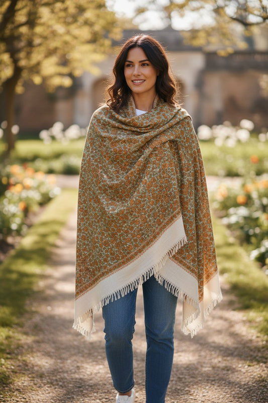 Kashmiri Woolen Stole with Sozni Embroidery | Elegant Winter Wrap | Traditional Ethnic Wear for Women - Off White