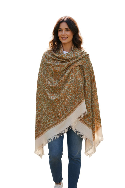Kashmiri Woolen Stole with Sozni Embroidery | Elegant Winter Wrap | Traditional Ethnic Wear for Women - Off White