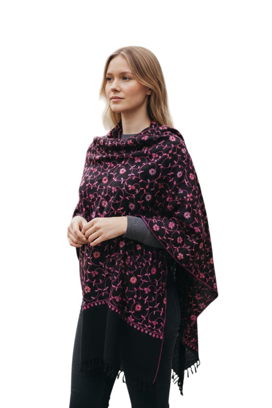Kashmiri Woolen Stole with Aari Embroidery | Elegant Winter Wrap | Traditional Ethnic Wear for Women