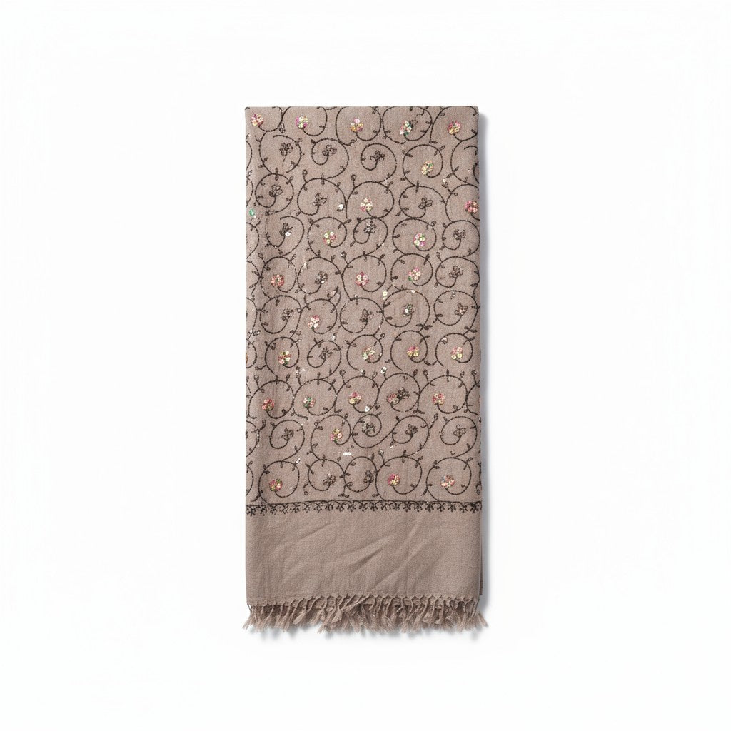 Kashmiri Woolen Stole with Aari Embroidery | Elegant Winter Wrap | Traditional Ethnic Wear for Women - Grey