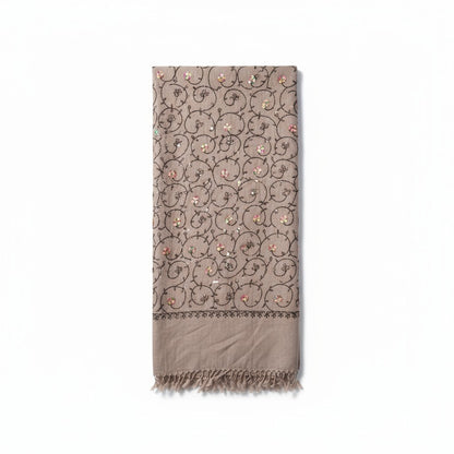 Kashmiri Woolen Stole with Aari Embroidery | Elegant Winter Wrap | Traditional Ethnic Wear for Women - Grey