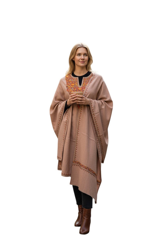 Kashmiri Woolen Pheran Set with Stole | Handcrafted Sozni Embroidery | Elegant Winter Ethnic Wear - Beige