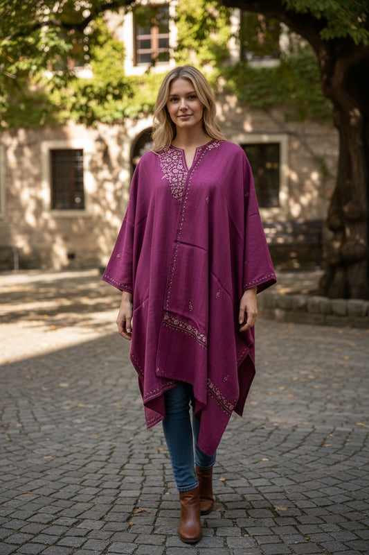 Kashmiri Woolen Pheran Set with Stole | Handcrafted Sozni Embroidery | Elegant Winter Ethnic Wear - Pink
