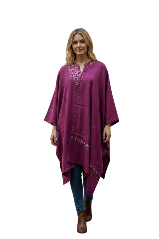 Kashmiri Woolen Pheran Set with Stole | Handcrafted Sozni Embroidery | Elegant Winter Ethnic Wear - Pink