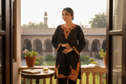 Kashmiri Woolen Pheran with Traditional Embroidery - Black
