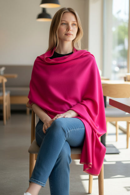 Kashmiri Woolen shawl with Embroidery | Elegant Winter Wrap | Traditional Ethnic Wear for Women - Pink