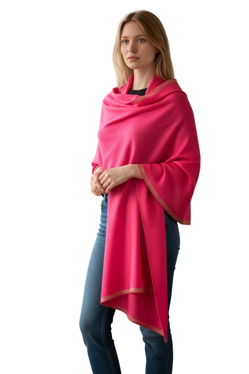Kashmiri Woolen shawl with Embroidery | Elegant Winter Wrap | Traditional Ethnic Wear for Women - Pink