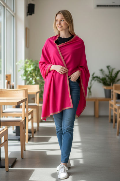 Kashmiri Woolen shawl with Embroidery | Elegant Winter Wrap | Traditional Ethnic Wear for Women - Pink