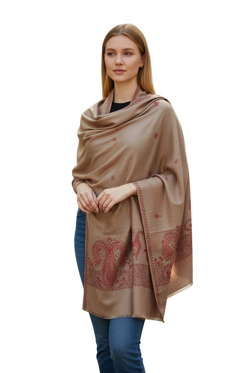 Kashmiri Woolen shawl with Embroidery | Elegant Winter Wrap | Traditional Ethnic Wear for Women - Dusty Rose