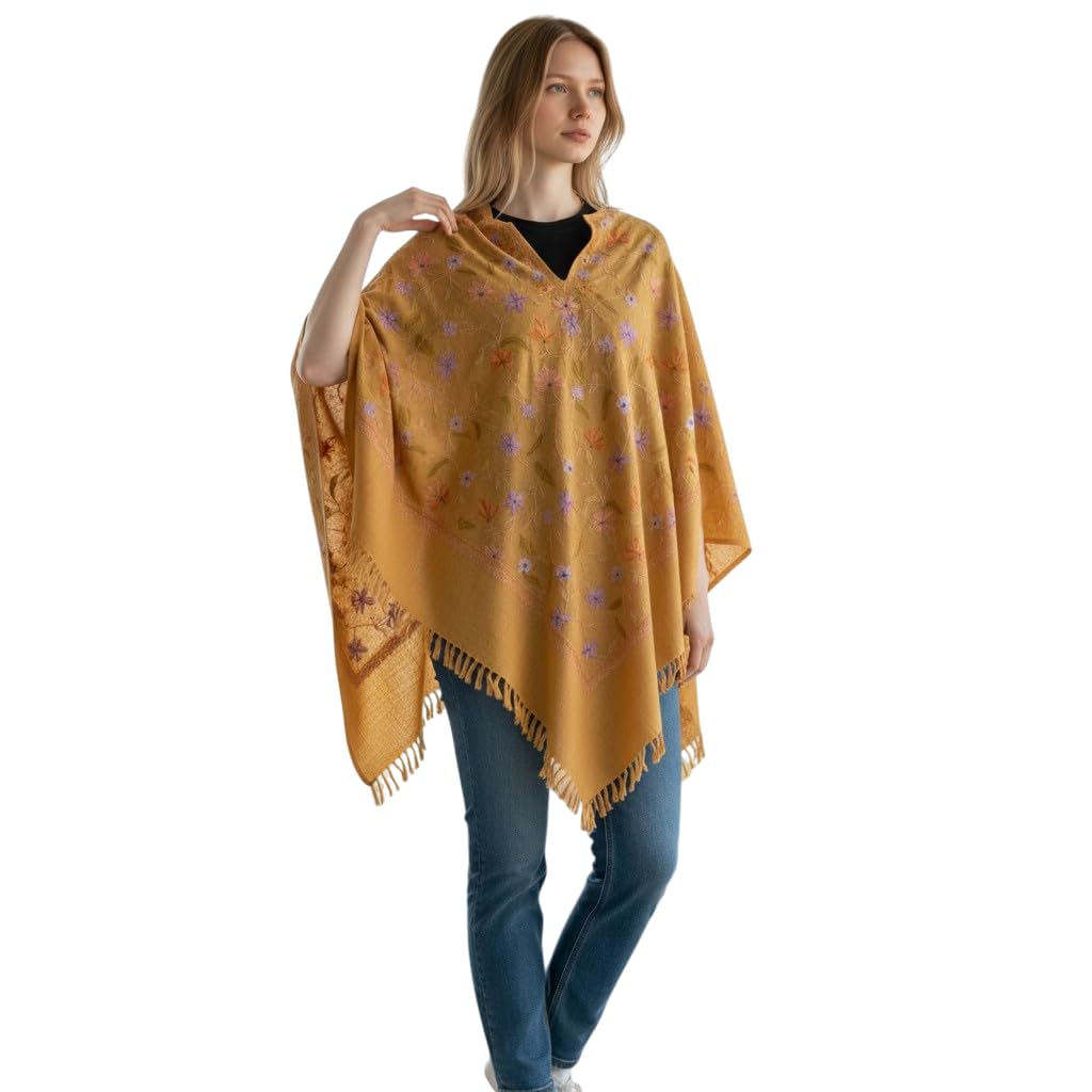 Kashmiri Woolen Ethenic Shrugs, Ponchu - Yellow