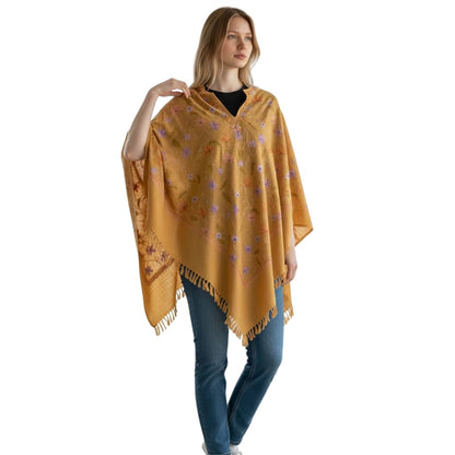 Kashmiri Woolen Ethenic Shrugs, Ponchu - Yellow