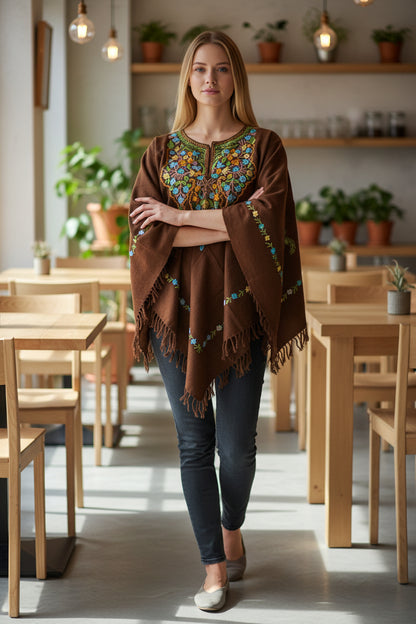 Kashmiri Woolen Ethenic Shrugs, Ponchu - Brown