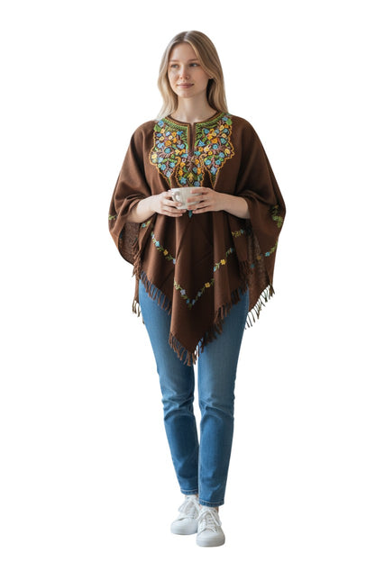 Kashmiri Woolen Ethenic Shrugs, Ponchu - Brown