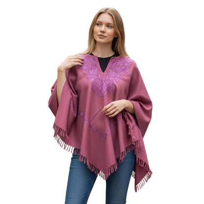 Kashmiri Woolen Ethenic Shrugs, Ponchu - Pink