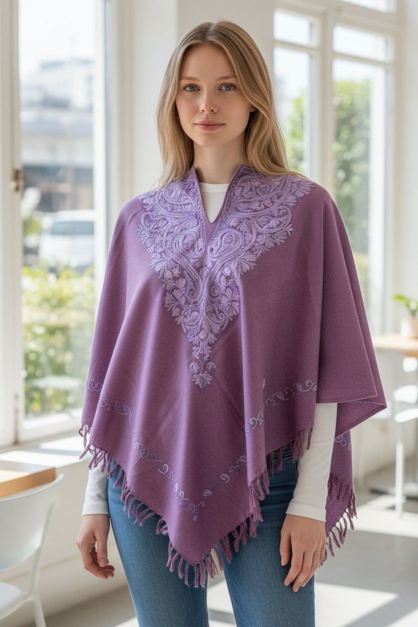 Kashmiri Woolen Ethenic Shrugs, Ponchu - Purple