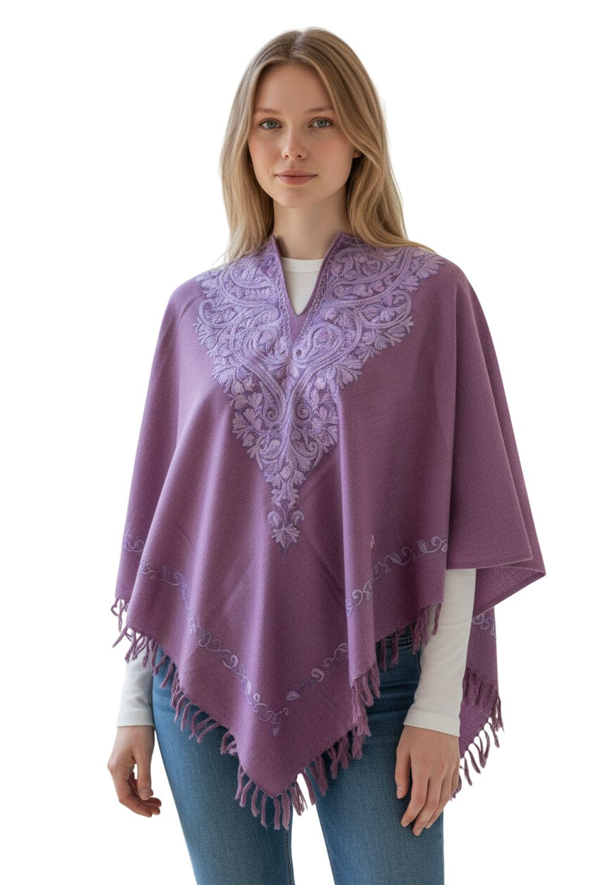 Kashmiri Woolen Ethenic Shrugs, Ponchu - Purple