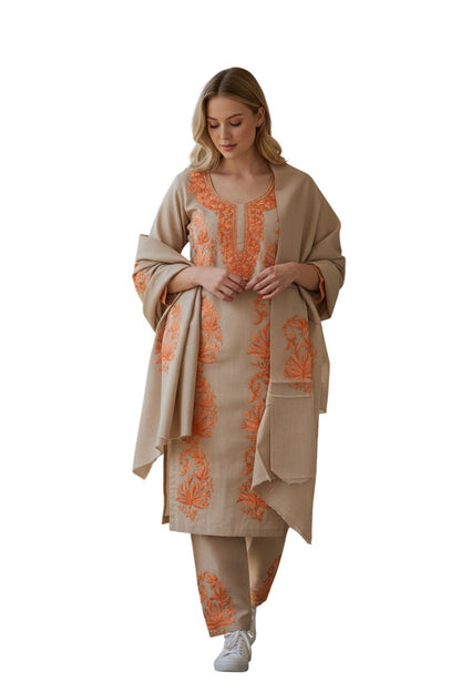 Kashmir Gallery Women Woolen Kashmiri Suits Semi Pashmina - Grey