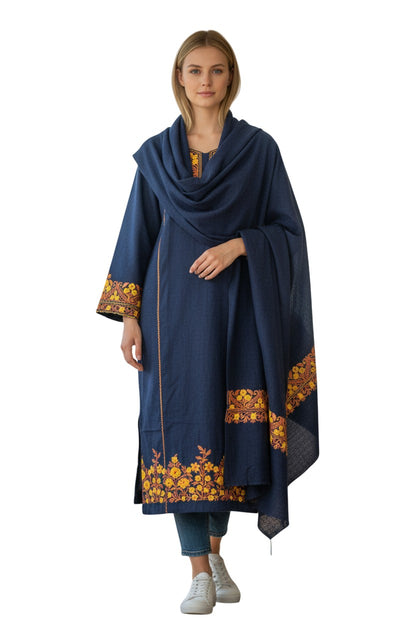 Women Woolen Kashmiri Suits Semi Pashmina Aari Embroidery  - Royal Blue