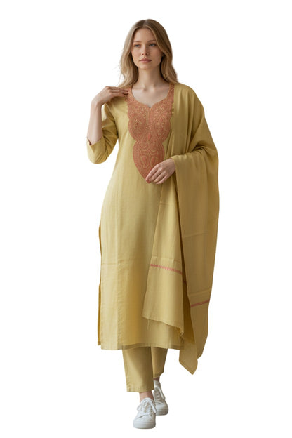 Kashmir Gallery Women Woolen Kashmiri Suits Semi Pashmina - Lemon