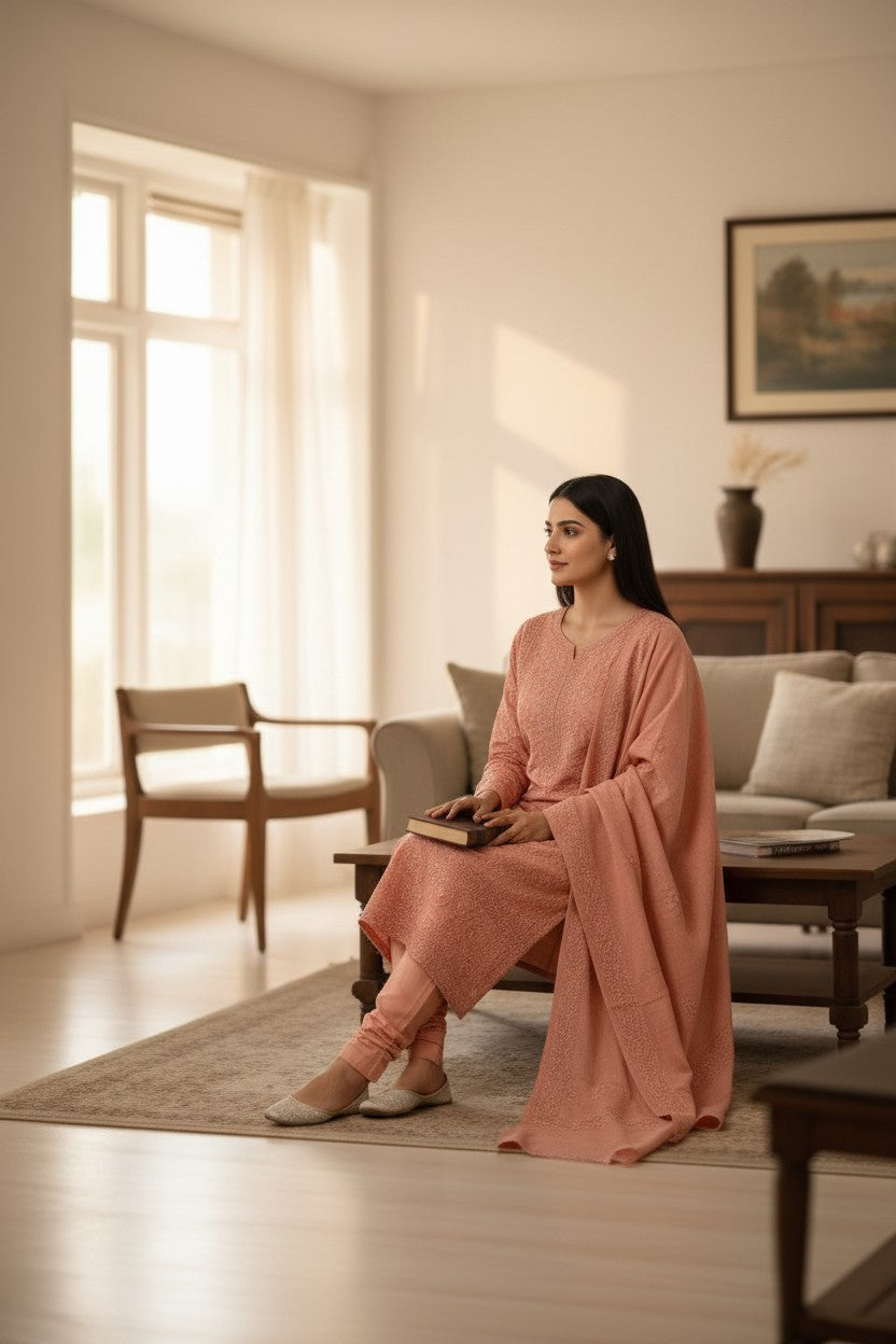 Women Woolen Kashmiri Suits Semi Pashmina Aari Embroidery  - Pink