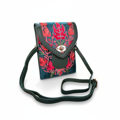 Women mobile Bags With Gorgeous Kashmiri Embroidery - Green