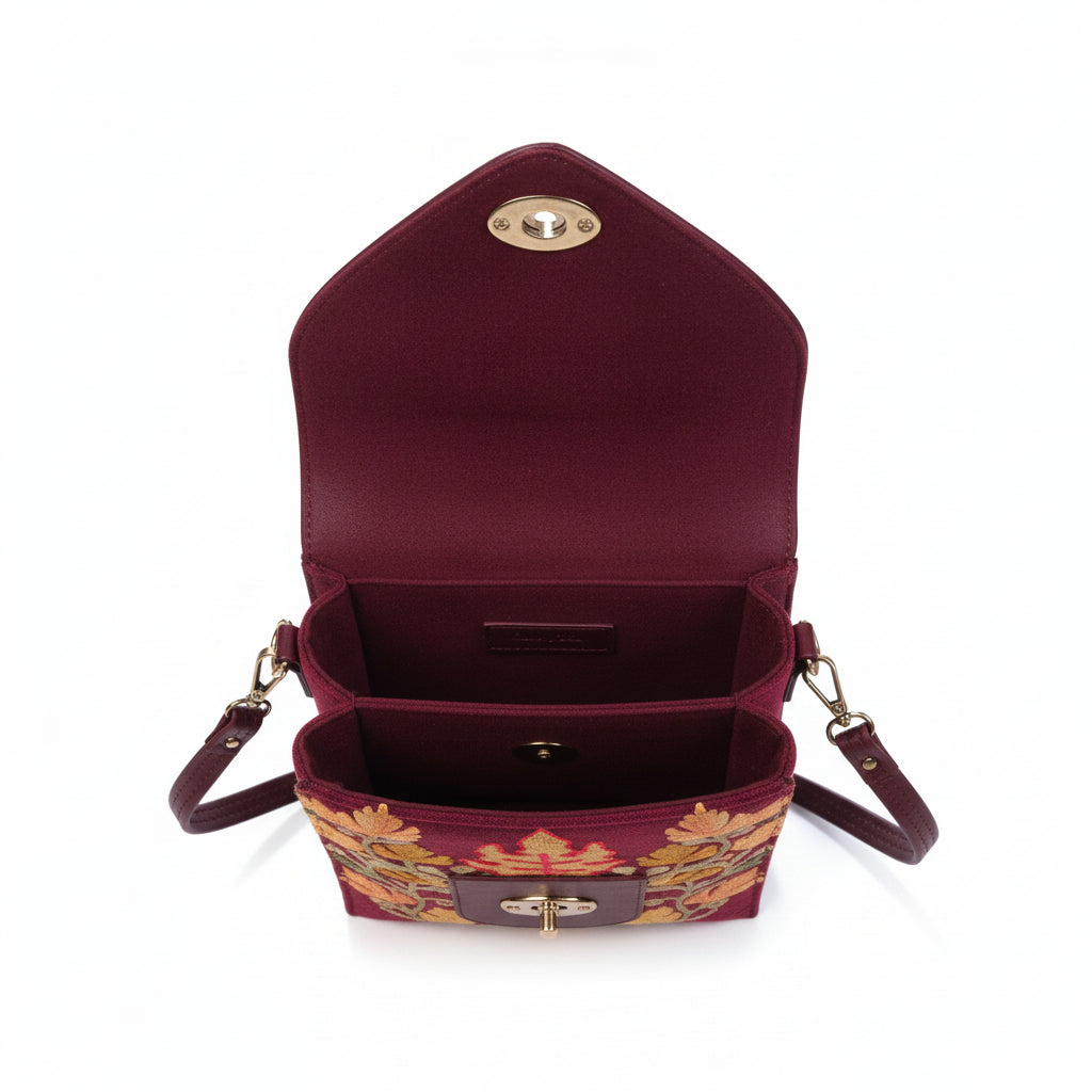 Women mobile Bags With Gorgeous Kashmiri Embroidery - Maroon