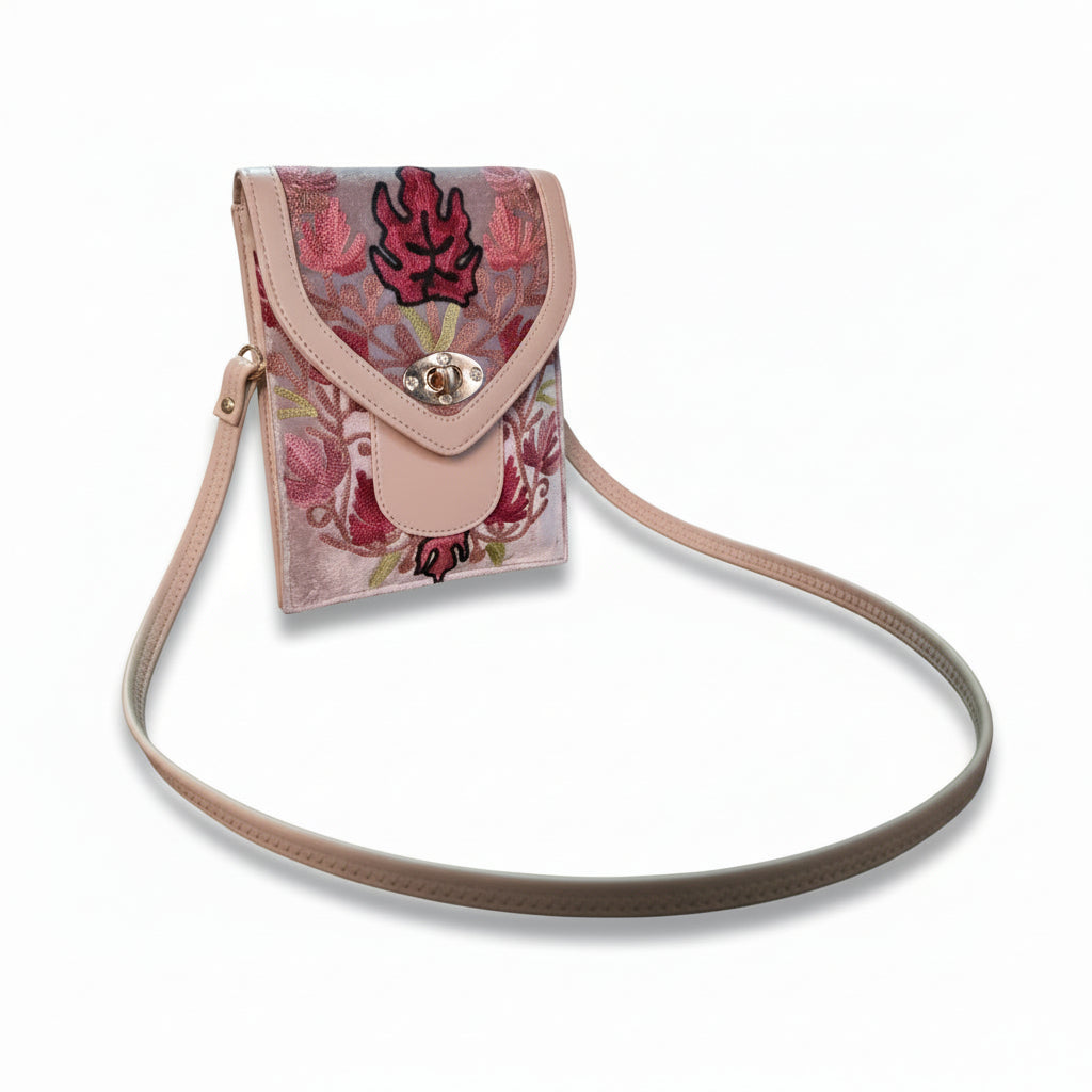 Women mobile Bags With Gorgeous Kashmiri Embroidery - Silver-2