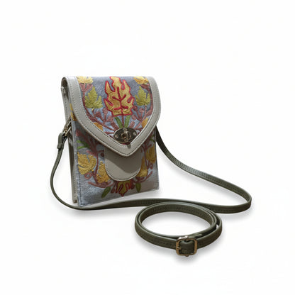 Women mobile Bags With Gorgeous Kashmiri Embroidery - Silver
