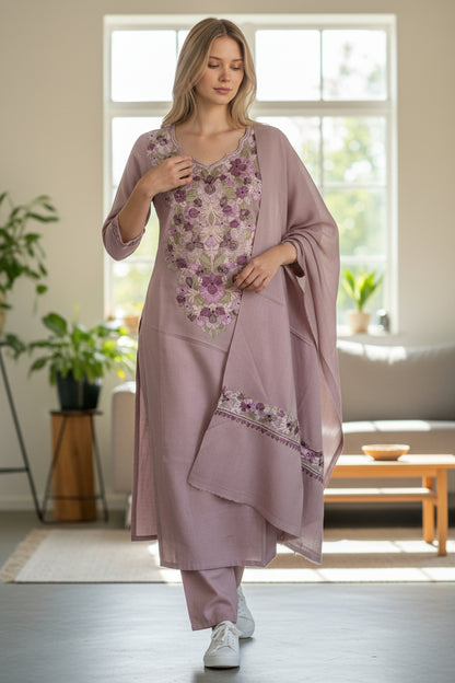 Kashmir Gallery Women Woolen Kashmiri Suits Semi Pashmina - Dusty Rose