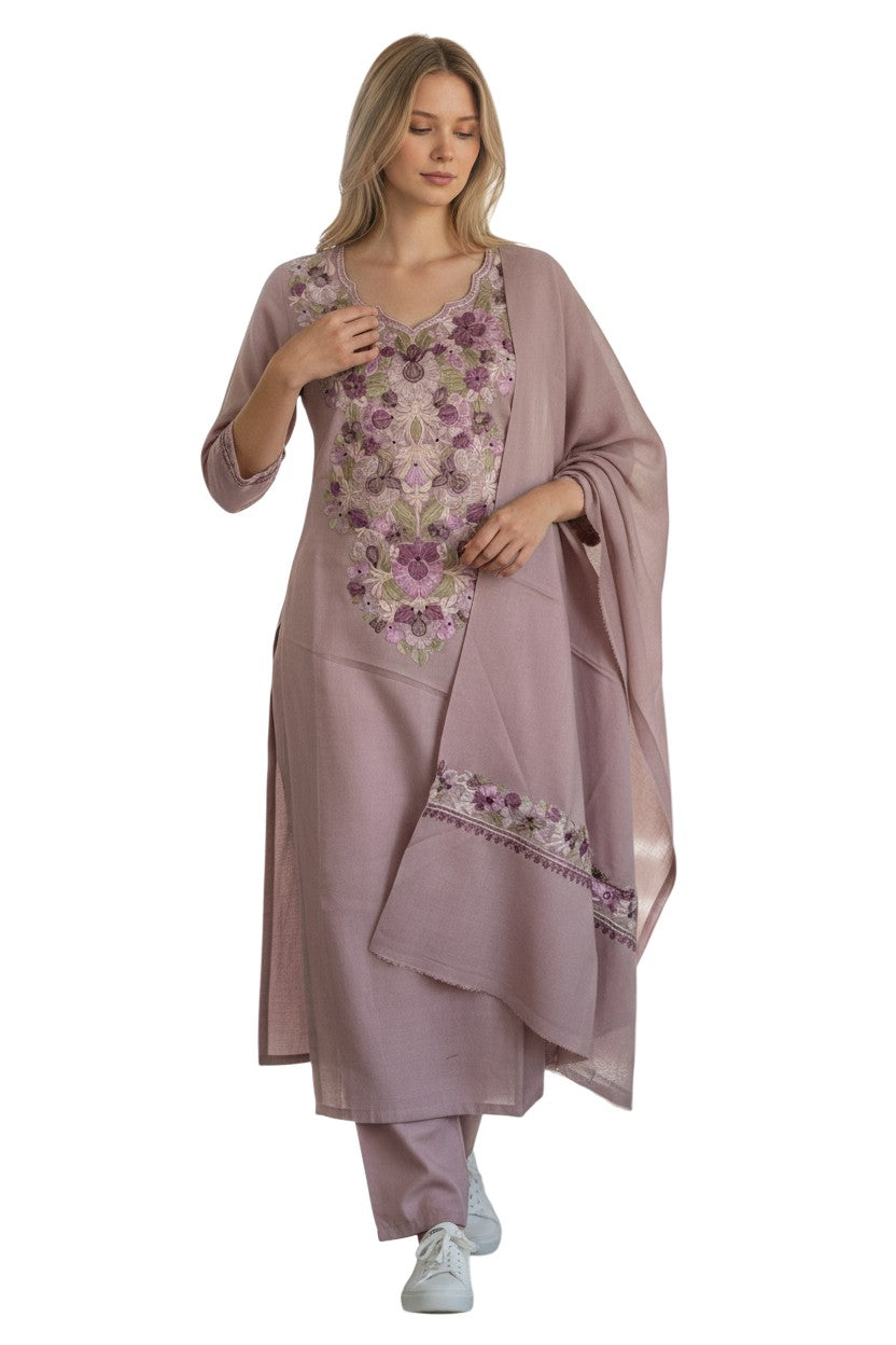 Kashmir Gallery Women Woolen Kashmiri Suits Semi Pashmina - Dusty Rose