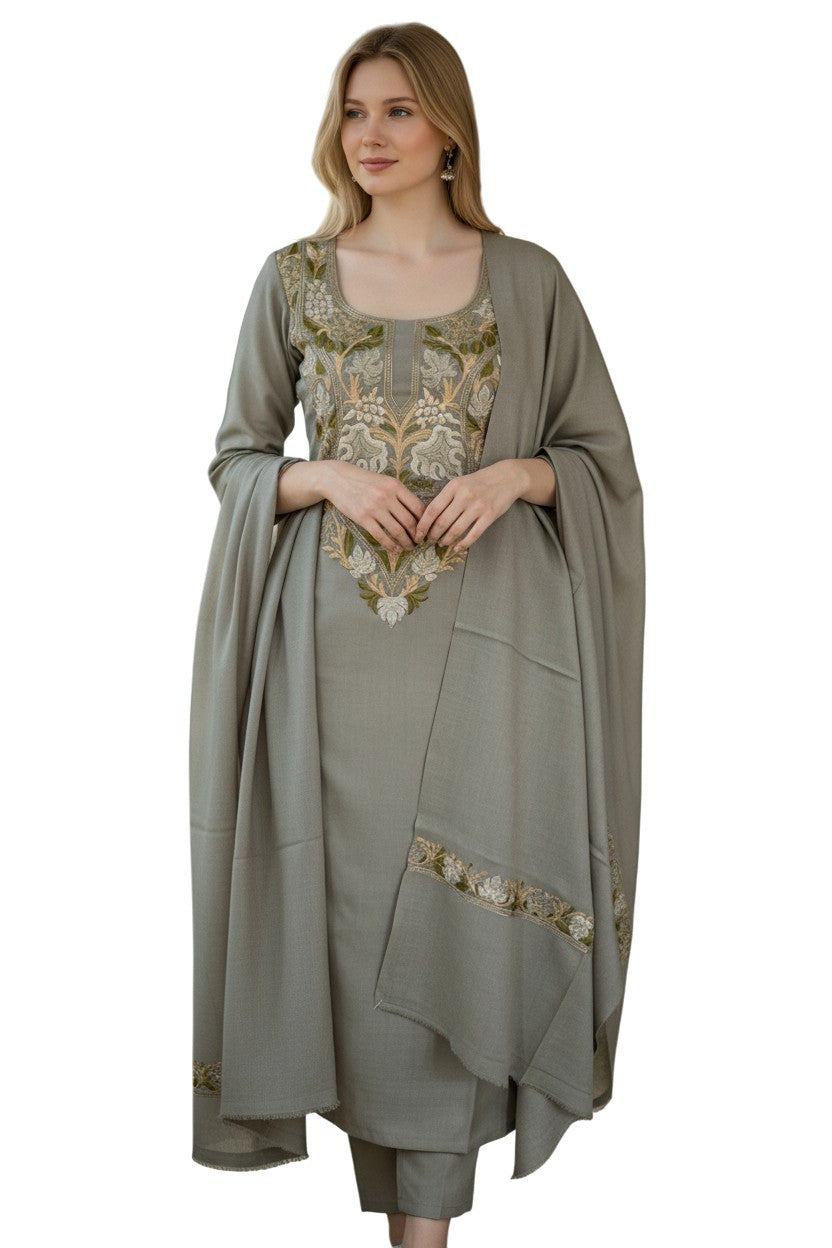 Kashmir Gallery Women Woolen Kashmiri Suits Semi Pashmina - Saga