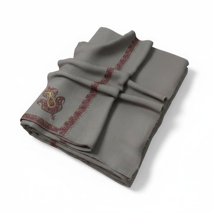 Kashmiri Wool Shawl for Men | Handcrafted Embroidery | Soft & Warm Winter Shawl | Traditional Ethnic Men’s Wrap - Grey