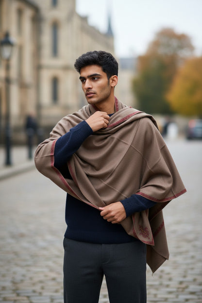 Kashmiri Wool Shawl for Men | Handcrafted Embroidery | Soft & Warm Winter Shawl | Traditional Ethnic Men’s Wrap - Grey