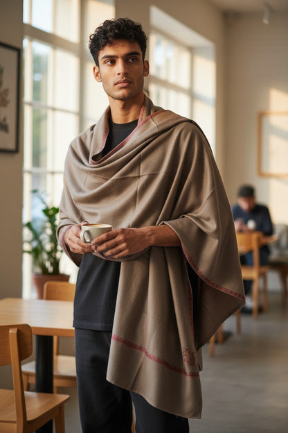 Kashmiri Wool Shawl for Men | Handcrafted Embroidery | Soft & Warm Winter Shawl | Traditional Ethnic Men’s Wrap - Grey