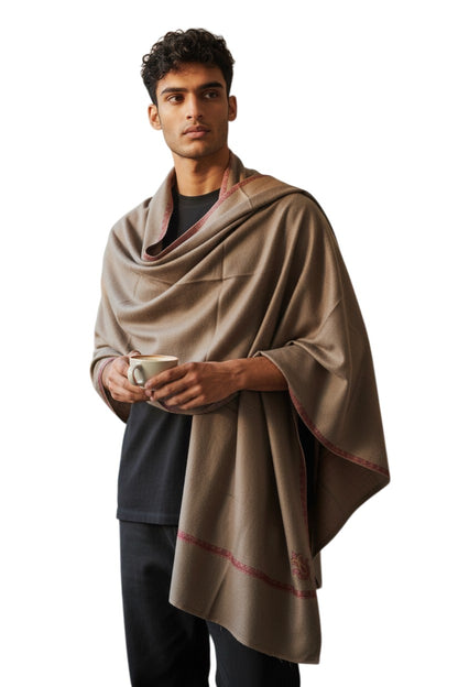 Kashmiri Wool Shawl for Men | Handcrafted Embroidery | Soft & Warm Winter Shawl | Traditional Ethnic Men’s Wrap - Grey