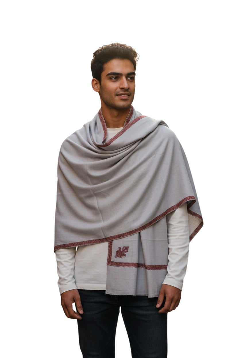 Kashmiri Wool Shawl for Men | Handcrafted Embroidery | Soft & Warm Winter Shawl | Traditional Ethnic Men’s Wrap - White