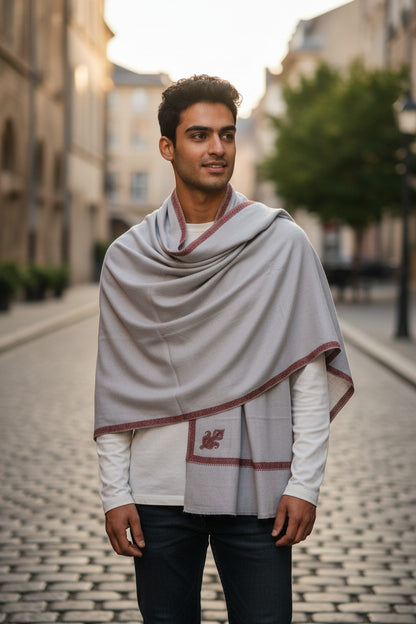 Kashmiri Wool Shawl for Men | Handcrafted Embroidery | Soft & Warm Winter Shawl | Traditional Ethnic Men’s Wrap - White
