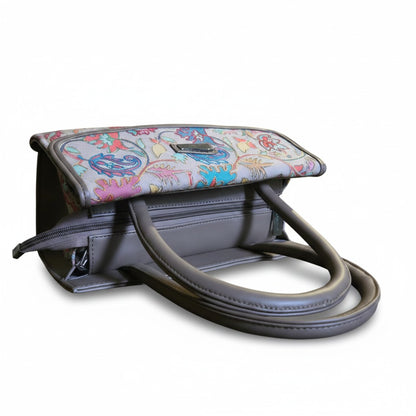 Women suede leather tote strap bag with kashmiri embroidery - White