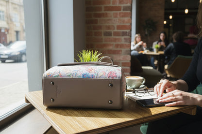 Women suede leather tote strap bag with kashmiri embroidery - White