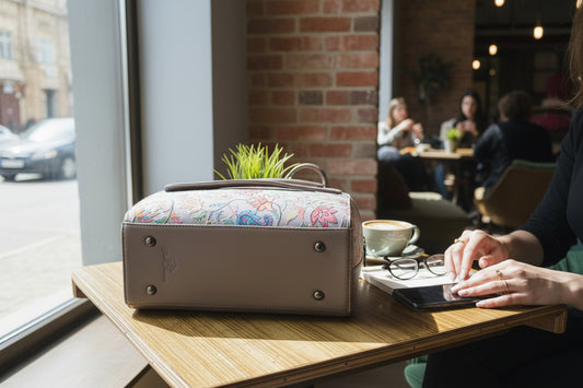 Women suede leather tote strap bag with kashmiri embroidery - White